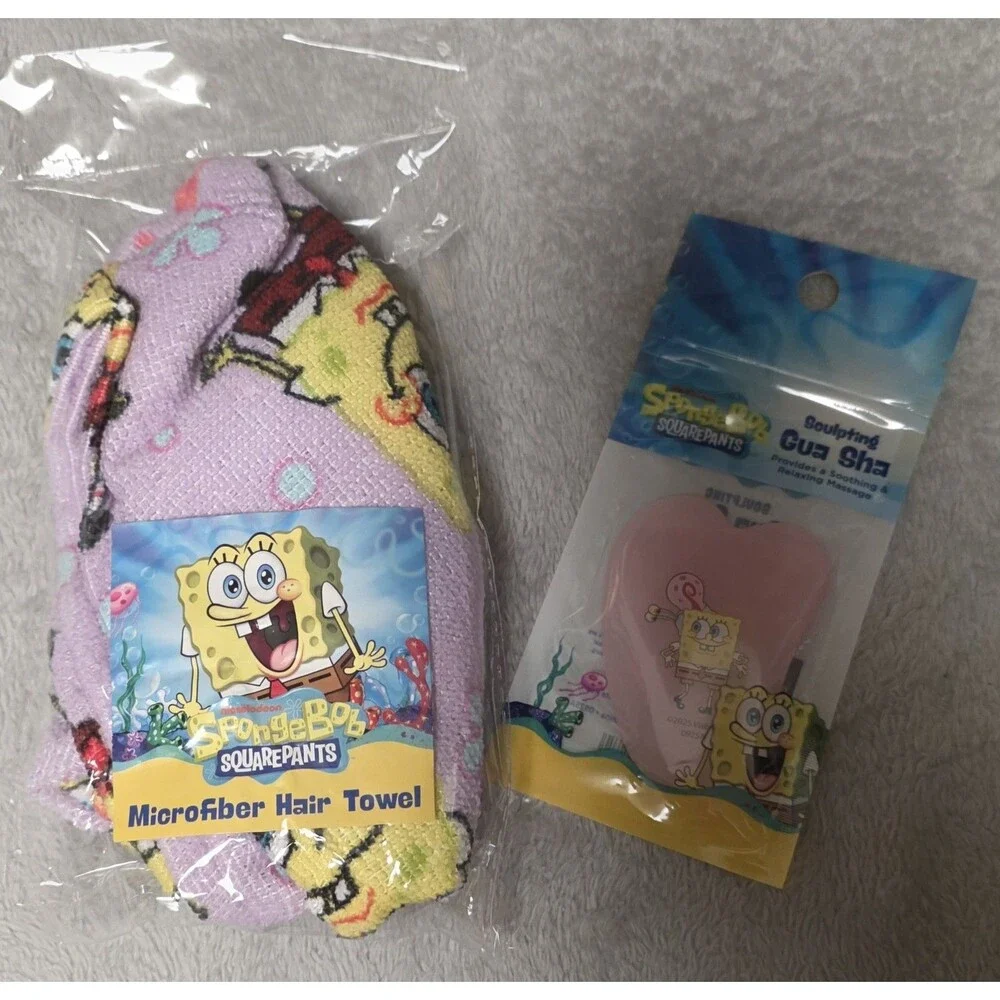 SpongeBob SquarePants Microfiber Hair Towel With Gua Sha sculpting tool SPA Day